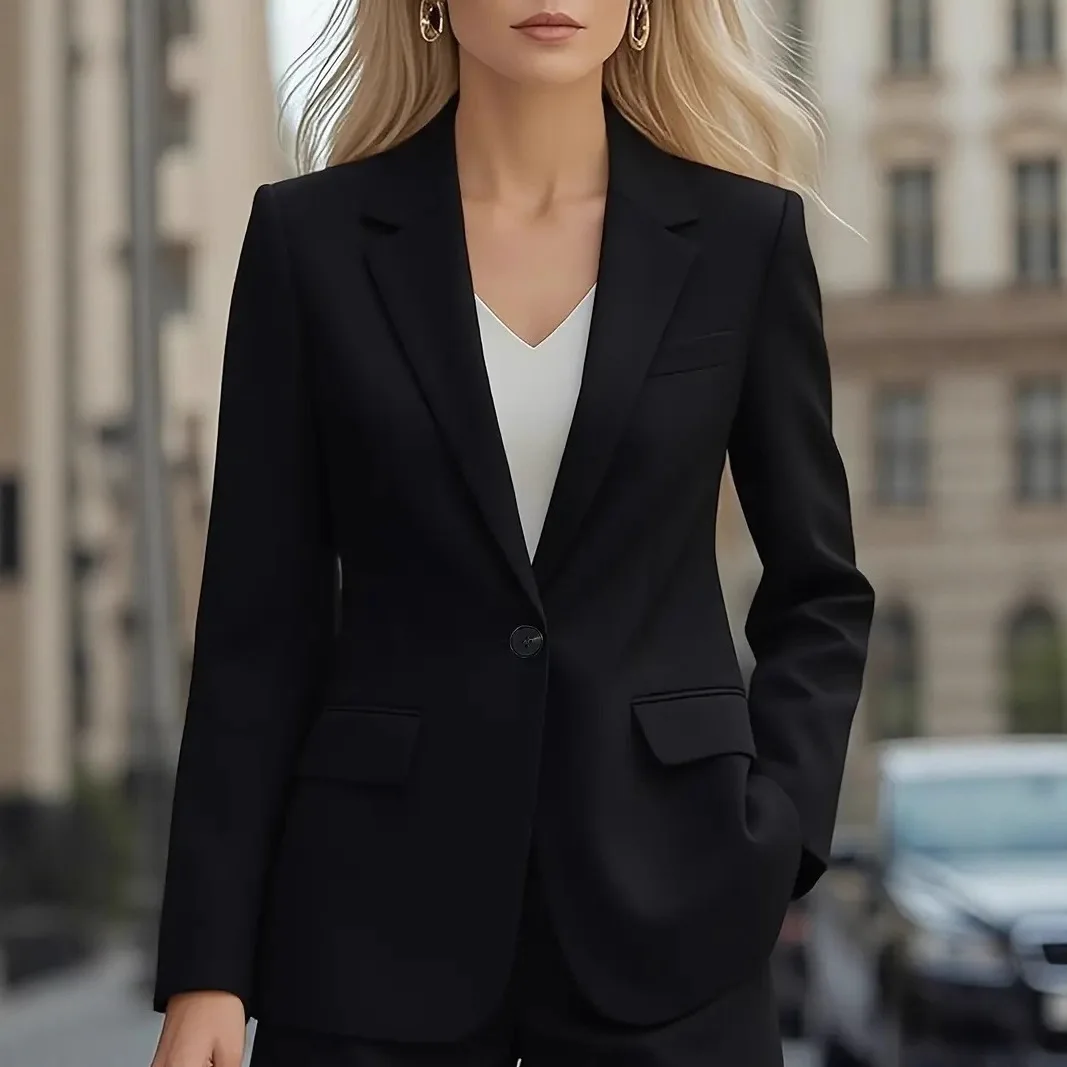 Blazer de bureau classique à manches longues pour femmes, Cardigan à la mode avec poches à boutons, manteau blanc Simple pour les déplacements
