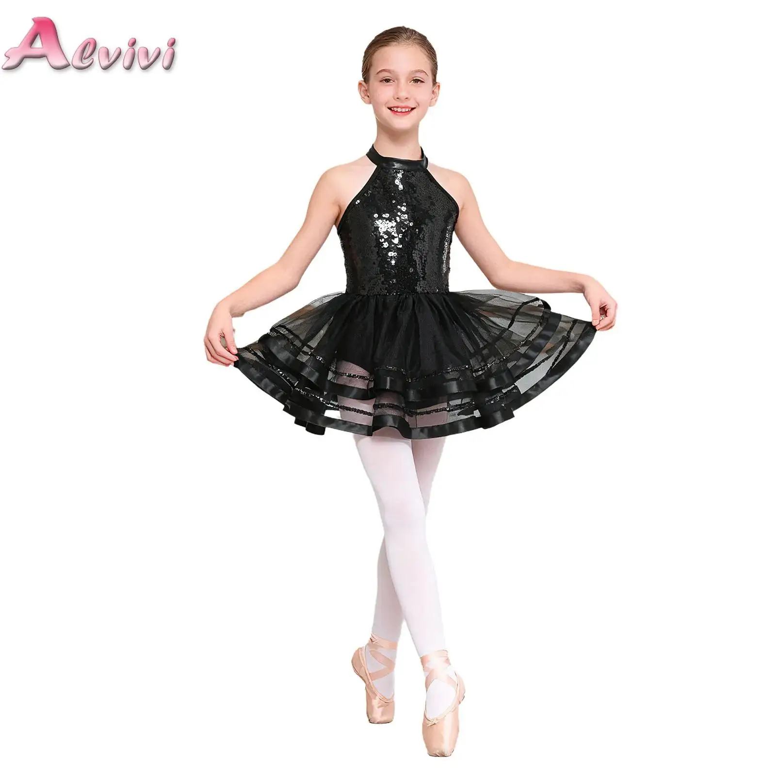 Kids Girls Sequins Ballet Leotards Dance Gymnastics Tutu Dress Ballerina Costume Jazz Modern Competition Performance Dancewear