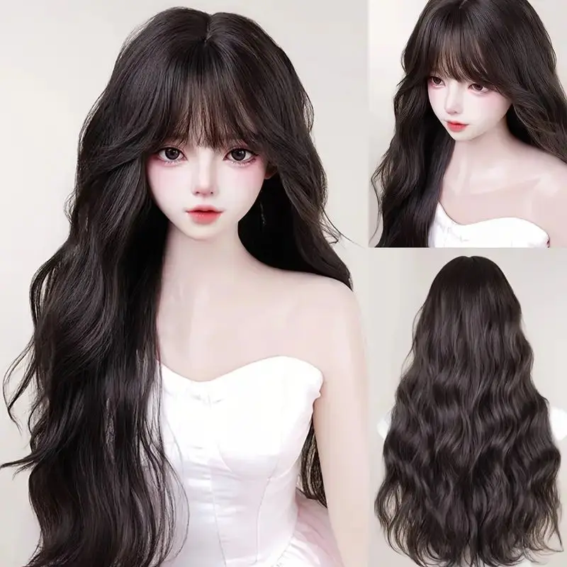 

Black Synthetic Wig For Women, Long Curly Hair, Fashionable And Realistic Hair, Light And Breathable Wig, Full Head Cover