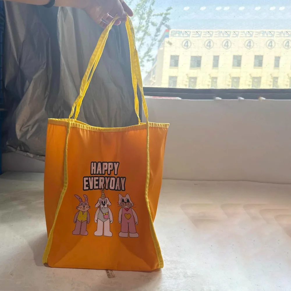 

Большая сумка, многоразовая сумка через плечо с кроликом, легкая повседневная сумка для покупок с героями мультфильмов, портативная милая сумка-корзина с вышивкой для покупок