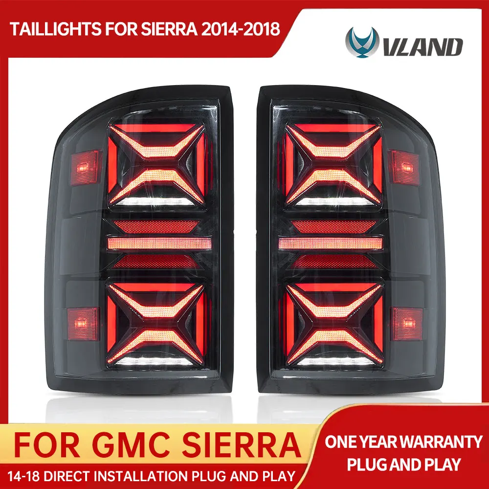 VLAND Tail Lights Assembly For 2014-2018 GMC SIERRA LED Tail Lamp For pick-up taillight truck Sequential RED Turn Signal