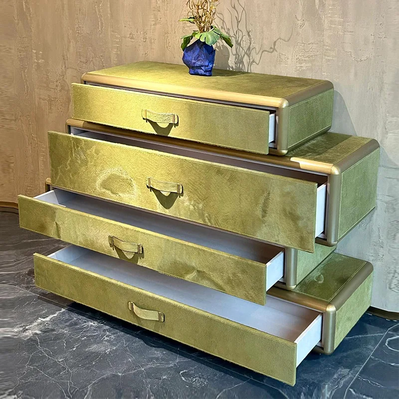 

Artisan Leather & Horsehair Console: Floating UFO-Inspired Cabinet for Luxury Villa Entrances