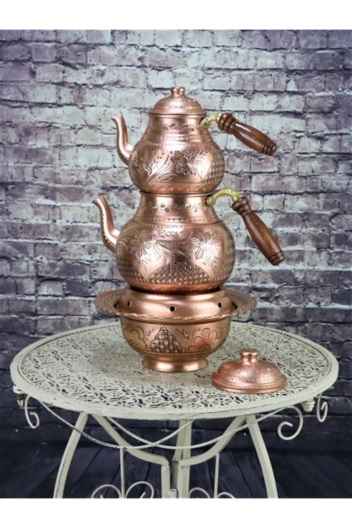 

DOLBOVI 1 Mm thick rose flower tumbled copper teapot and ottoman furnace Cooper Tea Pots Handmade