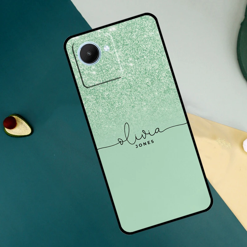 Purpurina personalizada con iniciales, funda para Realme GT Neo 5, 3T, 2T, 9, 10, 11 Pro Plus, C11, C15, C21Y, C25Y, C30, C31, C33, C35, C53, C55