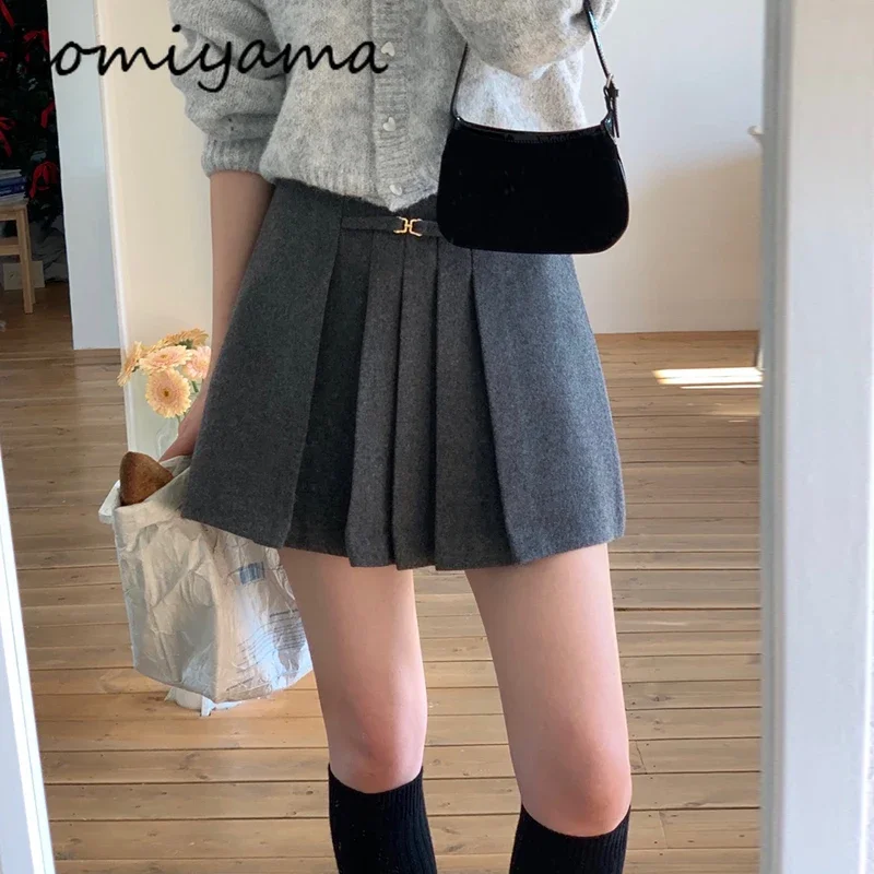 Korean Chic Pleated Faldas Mujer Sexy High Waist Mini Skirt A-line Skirts Womens All Match Ropa Mujer Spring Winter Clothing