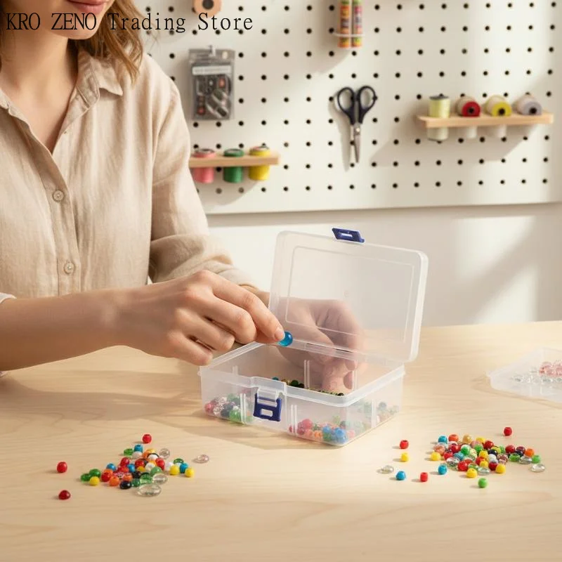 

Rectangular Translucent Plastic Organizer Box with Lid Dustproof Stackable Storage for Home Supplies✨