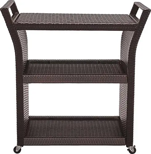 Palm Harbor Outdoor Wicker Rolling Bar Cart - Brown