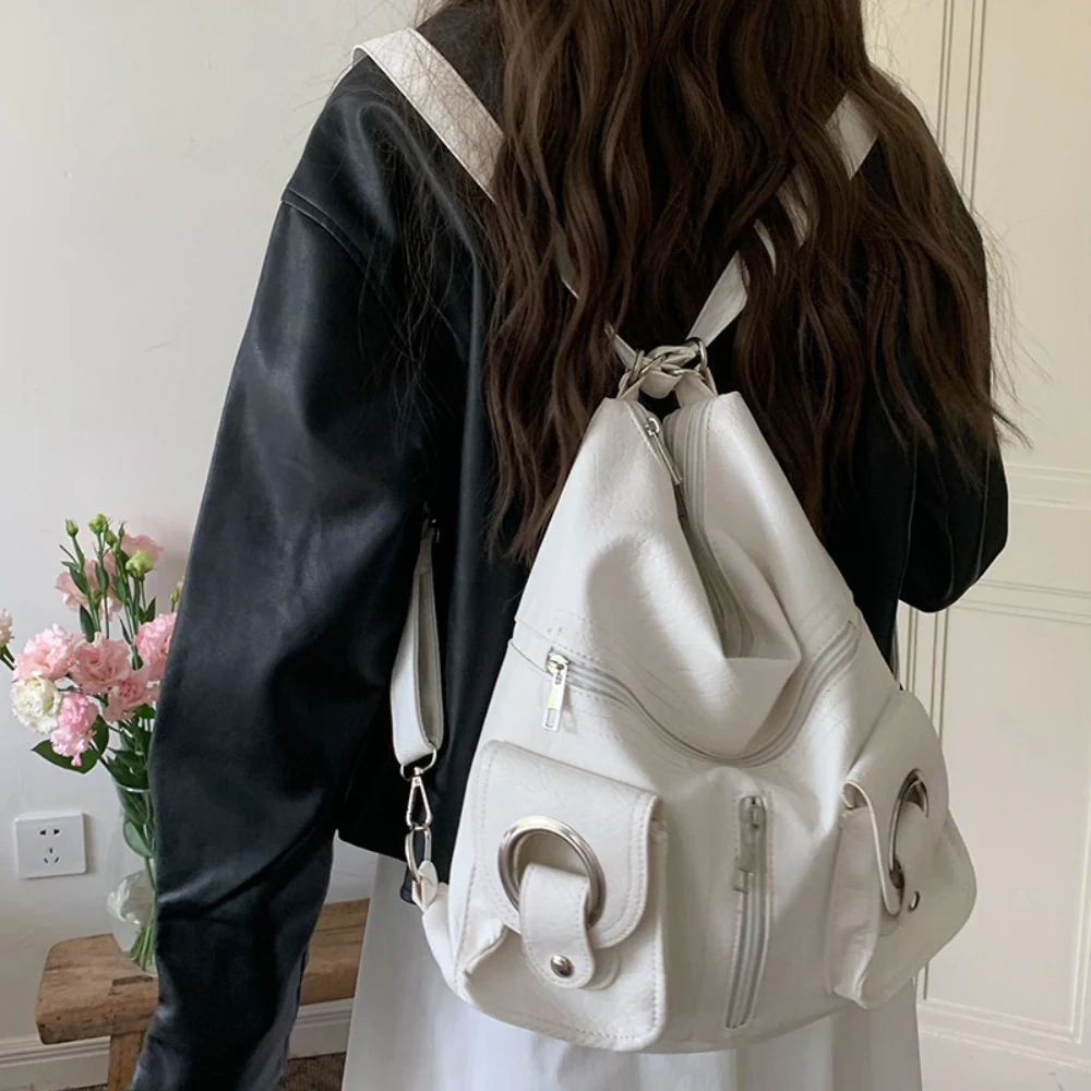 

Белая/черная сумка через плечо большой вместимости с несколькими карманами для женщин, школьная сумка из мягкой кожи, легкая дорожная сумка-тоут