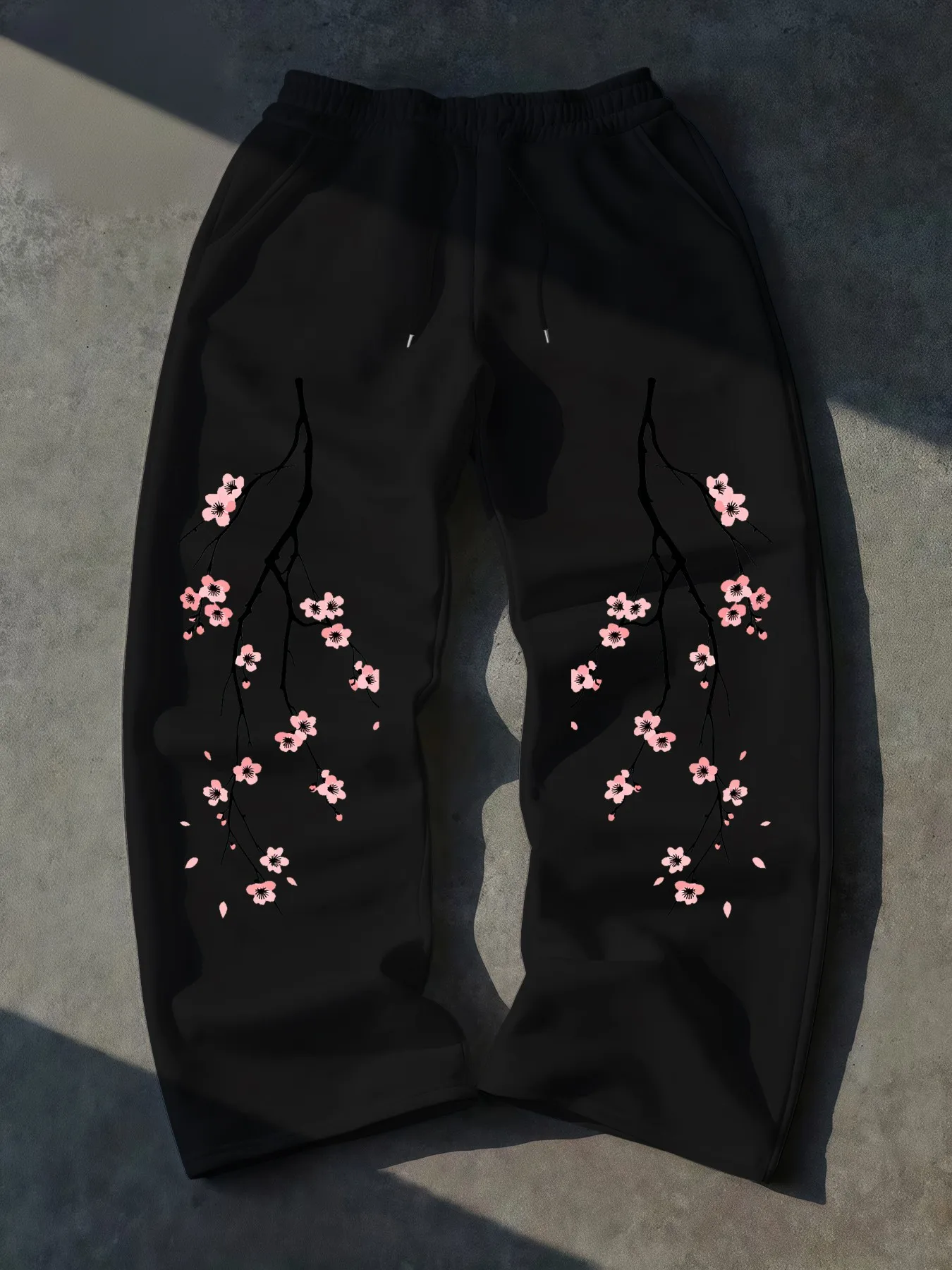Side Cherry Blossom Print Design, Trendy and Personalized Sports Pants, Fashionable Jogging Pants, Autumn New Collection, Unisex