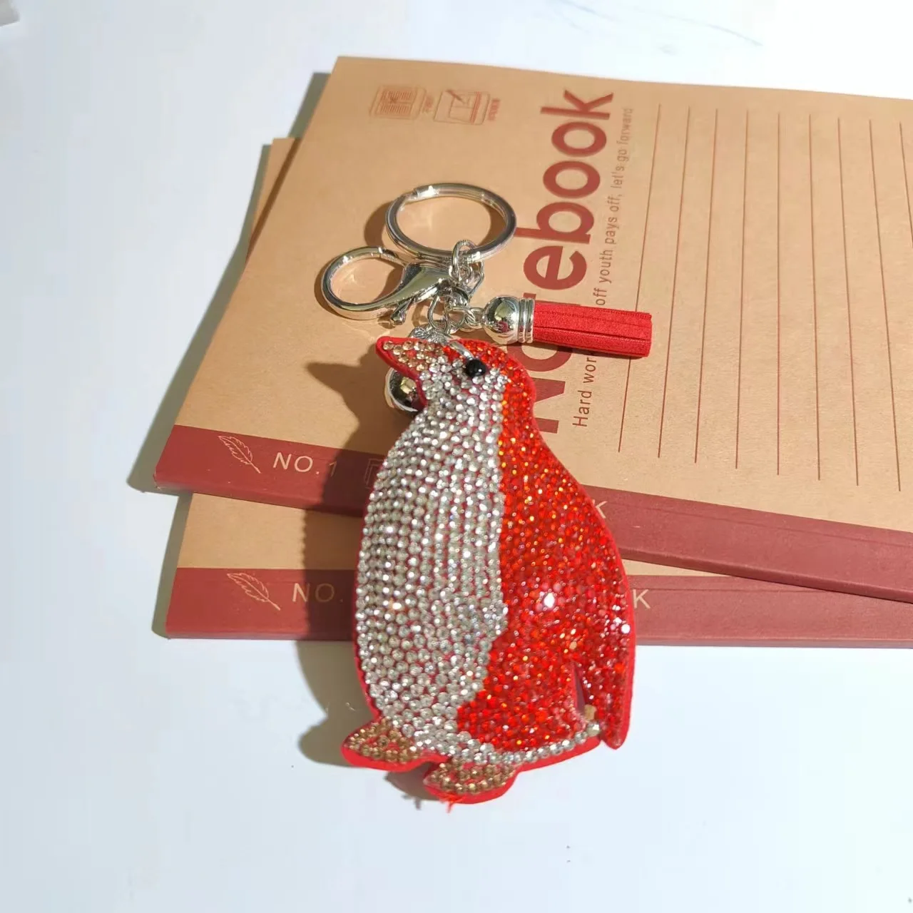 Simple Cute Little Animal Penguin Crystal  Keychain Pendant for Bag and Car with Metal Keyring Key Accessories Wholesale Price