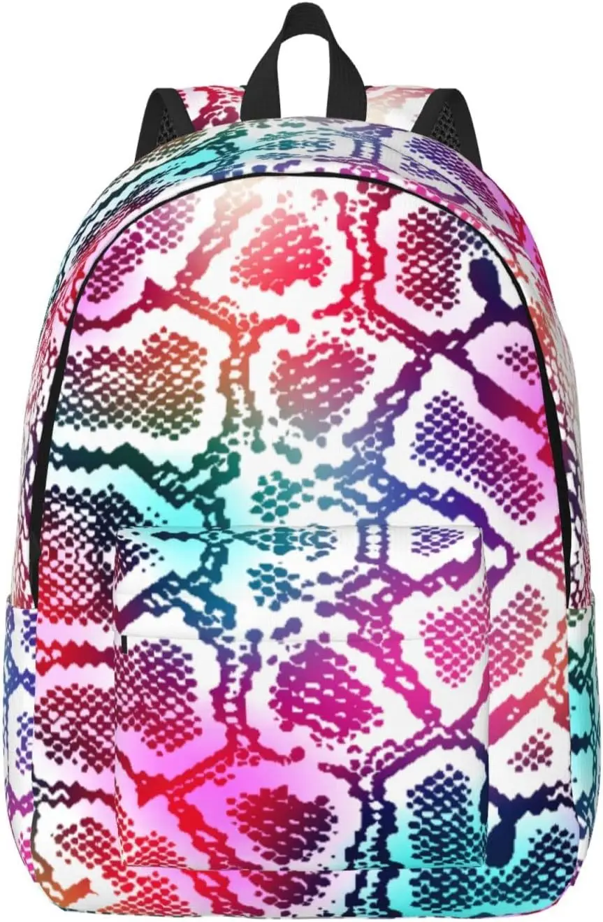 Mochila leve casual para homens e mulheres, colorida, trippy, pele de cobra, laptop, bolsa de viagem, mochila de lona