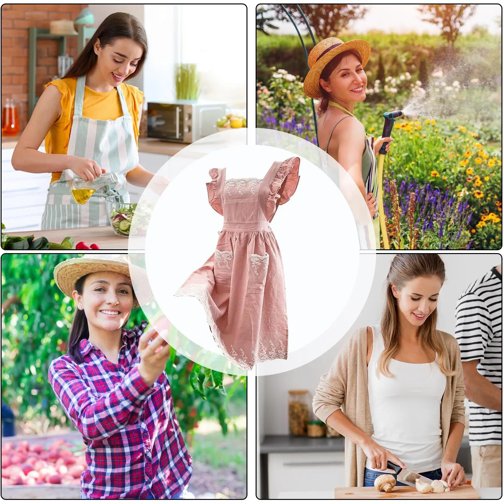 

Кухонные фартуки для женщин с кружевными оборками, регулируемые, с карманами, женские фартуки-платья для садоводства, приготовления пищи, выпечки, уборки и работы