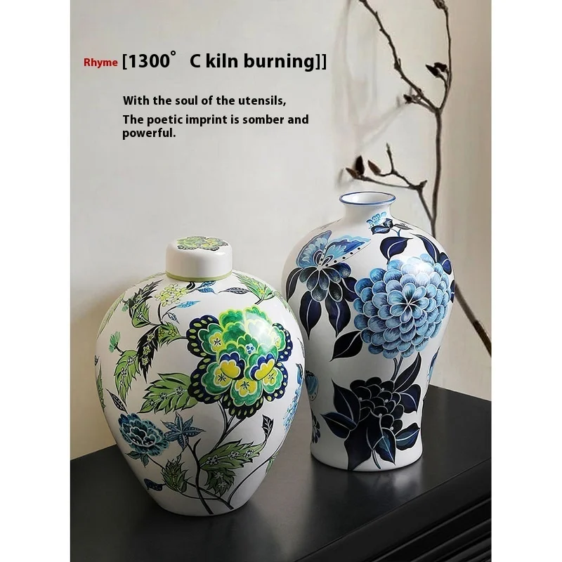 

New Chinese Blue And White Porcelain Vase Ornaments Living Room Floor Flower Arrangement Chinese Large Ceramic Home Decoration