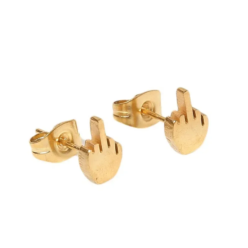 Серьги Женские Jewelry Stud Earring Stainless Steel Fashion Rock Middle Finger Shape Men And Female 1 Pair Three Color Earrings