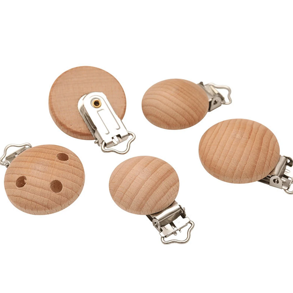 

10 PCS Pacifier Holder Clip Wooden Clips Appease Teether Holders Kids Round Child