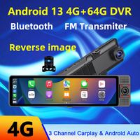 12Inch 3 Channal 4G Car DVR 5G WIFI Android 13 GPS Navigation Carplay Android AUTO 1080P Dash Cam ADAS Rearview Mirror Recorder
