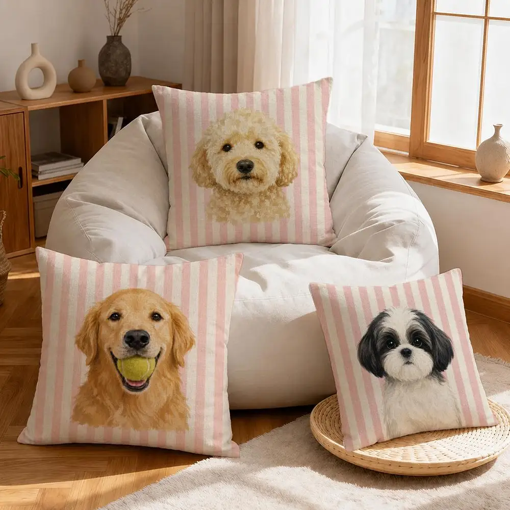 Art Simple Striped Marine Dog Cushion Cover Linen Anti-Mite Antibacterial Cushion Cover Invisible Zipper Sofa Decor