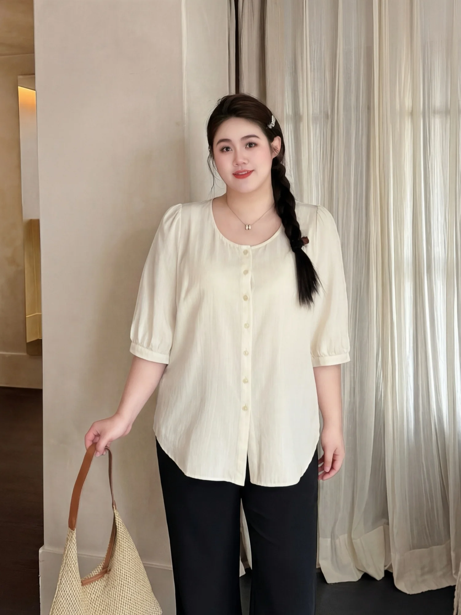 

Весенняя коллекция: женская рубашка больших размеров с рукавами-фонариками, повседневный элегантный стиль, удобная для работы, стандартный крой.