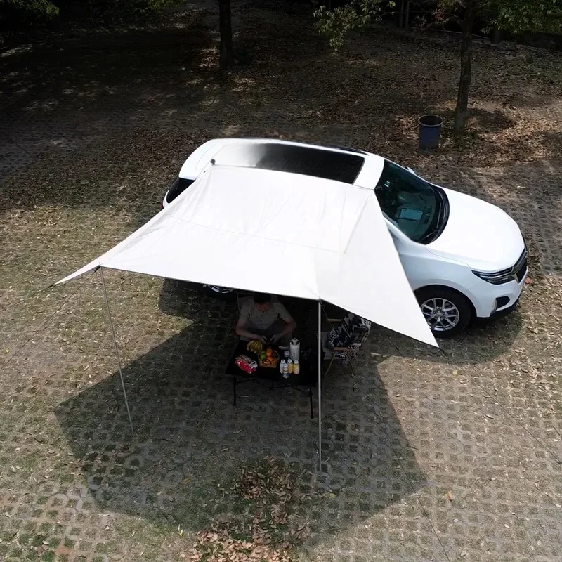 Car Side Awning Black Coating Tarp with Suction Cup Anchor Outdoor Camping Tourist SUV Tent Shade Waterproof Anti UV