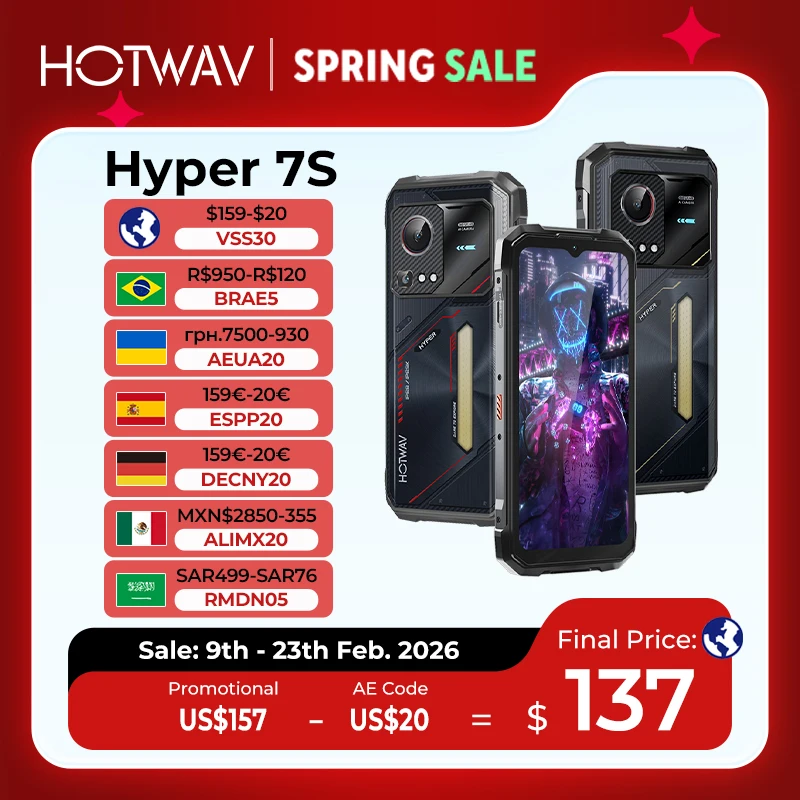 

HOTWAV Hyper 7S Rugged Phone 5G Octa-core Android 15 Smartphone 6.6'' HD+ 120Hz 10800mAh 20W Mobile Phone 4GB 256GB Cellphone