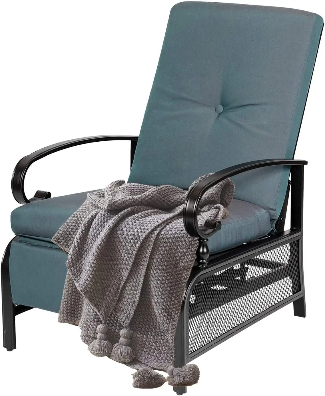 

Adjustable Outdoor Lounge Chair With Removable Cushions - Metal Recliner Sofa For Patio, Garden, Poolside - Peacock Blue