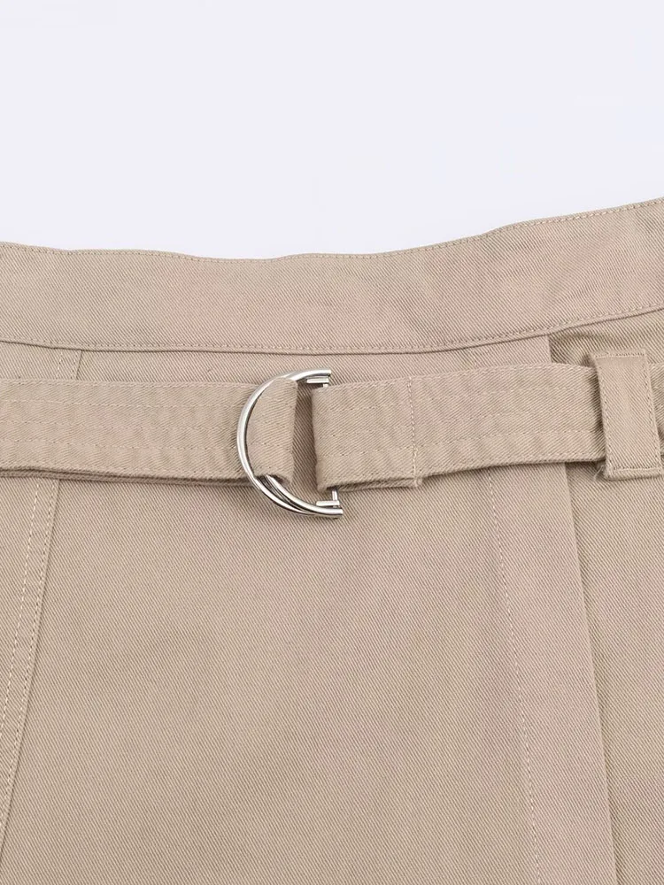 2025 Women Autumn MIDI Skirts Vintage Solid Sashes  Pockets Female Elegant Street Skirt Clothing