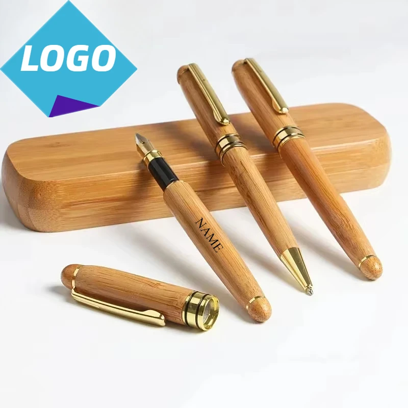 

Laser Engrave Maple Beech Wood Signature Ballpoint Pen Box Custom LOGO Bamboo Wooden Gift for Company Name Business Graduation