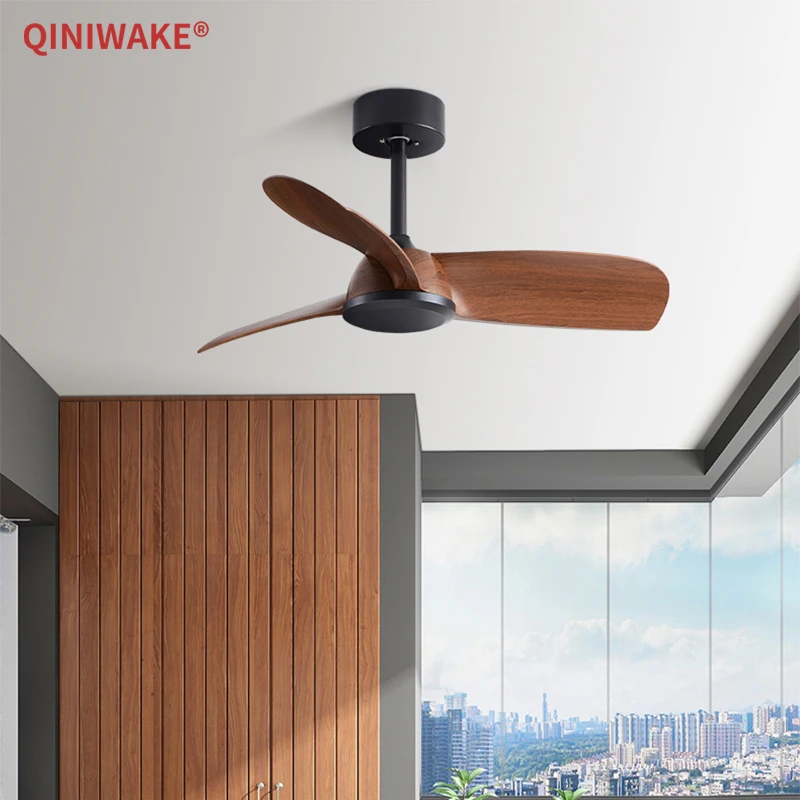 QINIWAKE 24/36 Inch Inverter Ceiling Fan 3 ABS Blades 6 Speed Adjustable DC Motor Remote Control Quiet Operation for Balcony