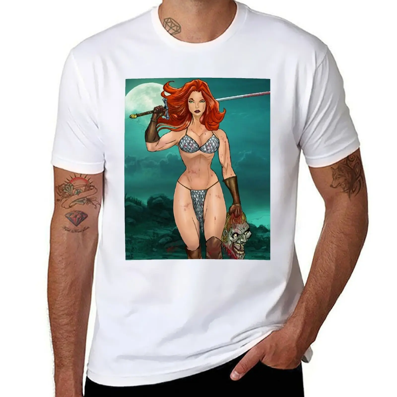 

Red Sonja Moonlight T-Shirt anime t shirts oversize cotton tshirt 100% T-Shirt