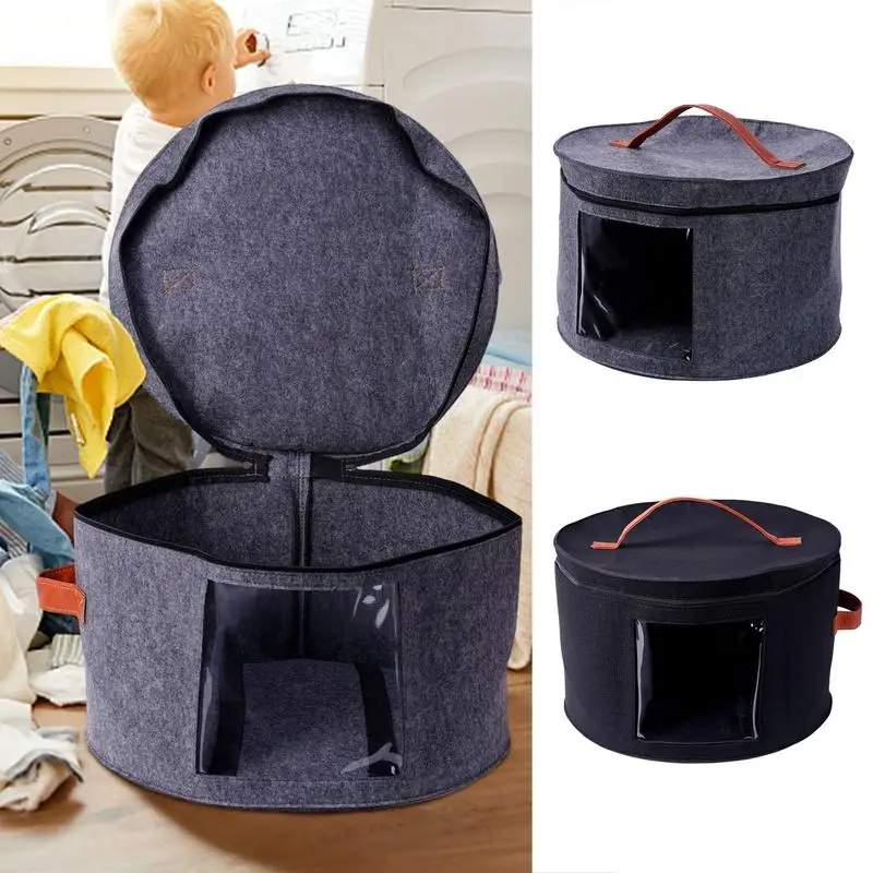 

Hat Storage Box With Zippered Lid Foldable Round Shaped Travel Hat Box Dustproof Multifunctional Large-capacity Storage Bag