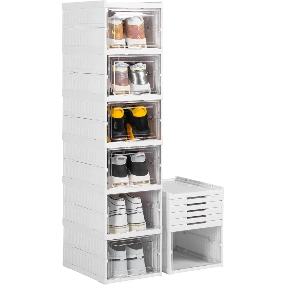 

6-Tier Foldable Shoe Storage Organizer with Clear Door, Space-Saving Rack, Sturdy Clear Plastic Stackable