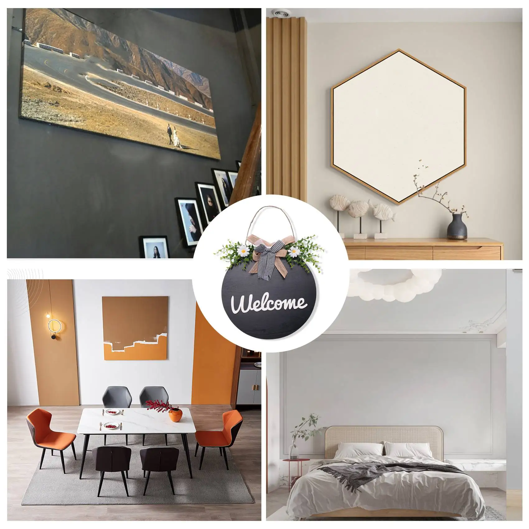 

A70P Lighted Welcome Wreath Sign Front Door Porch Decor Rustic Round Wooden Hanging Hello Sign Outdoor Spring Summer Decor