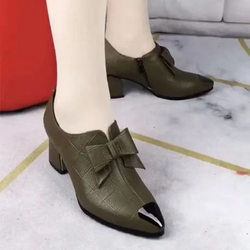 

Summer New Solid Color All-match High-heeled Shoes Women's Buckle Soft-faced Pointed Toe Thick-heeled Leather Shoes Women