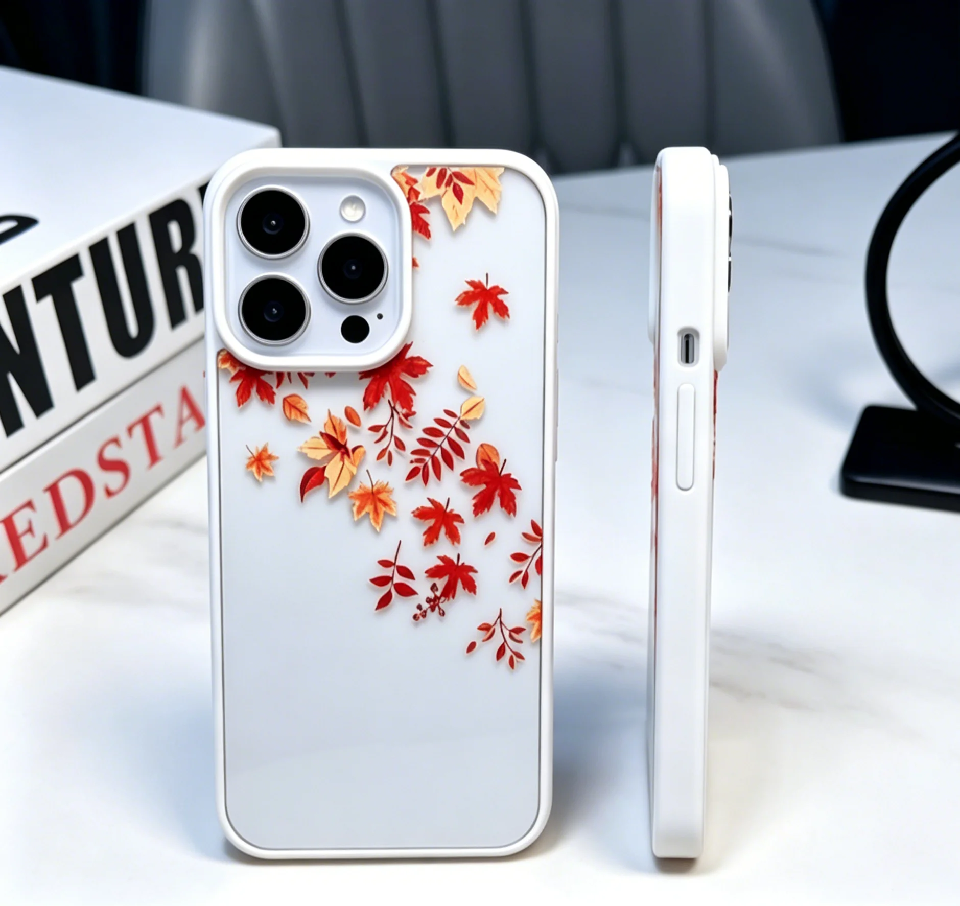 

Transparent Maple Leaf Black White Frame Phone Case For iPhone 17 16 15 13 12 11 Pro Max 14 Plus Funda Clear Fall Leaves Cover