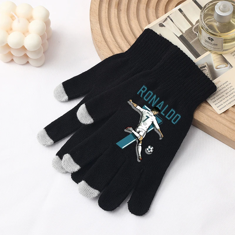 New Cristiano Ronaldo Kids Gloves Fashion Printed Knit Gloved Boys Baby Winter Warm Glove Accessories Children Christmas Gifts