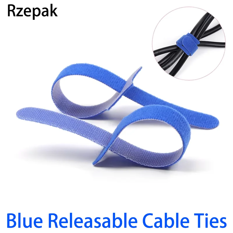 Releasable Blue Nylon Hook Loop Correias, Envoltório de Fixação, Pacote Zip, Laço De Bandagem, Organizador De Arame, Abraçadeiras, Plásticos, 15 cm, 20 cm, 25 cm, 30cm