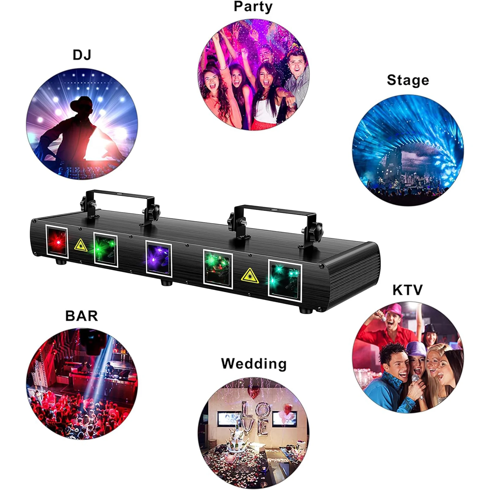 Five-hole Laser Lights RGBYC Stage Effect Lighting Projector DMX Voice Activated Patterns Light for Disco Party Wedding Birthday