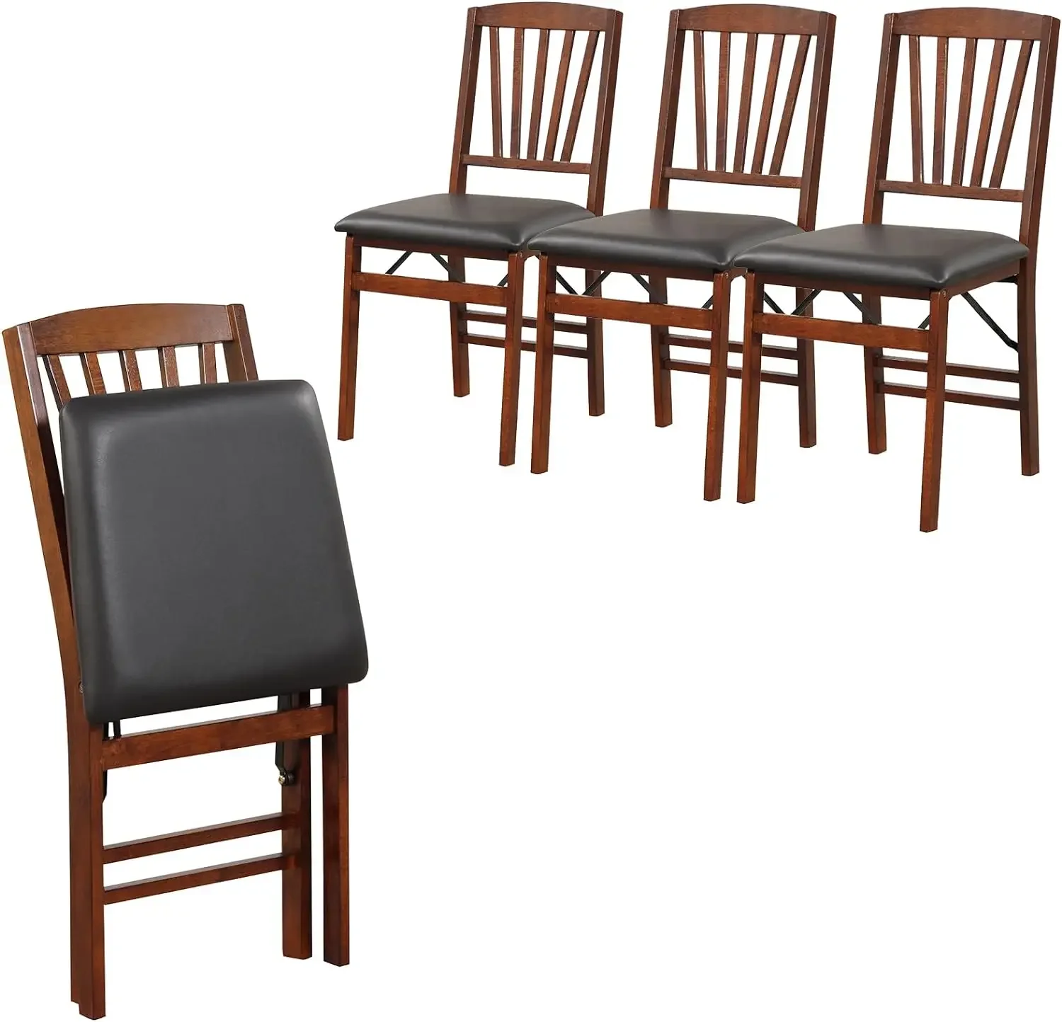 New Folding Dining Chairs Set of 4, Foldable Wood Kitchen Chairs with Padded Seat, Solid Wood Frame, Max Load 400 Lbs