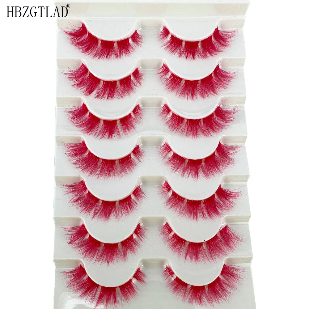 Pink color Lashes Manga Lashes 3D Clear Band Lashes Natural Look Wispy Mink Eyelashes Fluffy Cat Eye Lashes individual Eyelashes