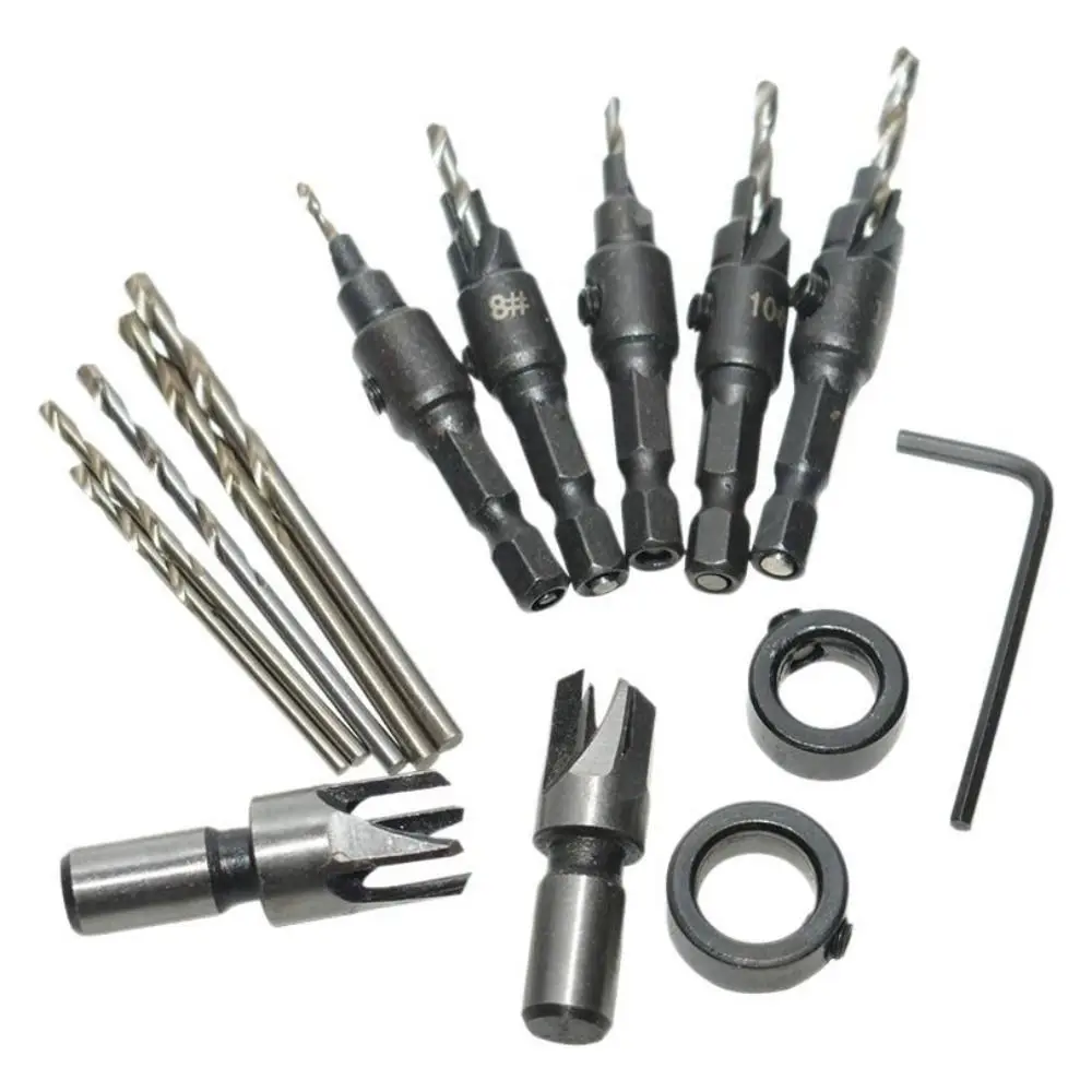 

15 Pcs Sturdy and Durable Hexagonal Shank Countersink Drill Multifunctional Adjustable Woodworking Drill Bit Tool Set Abrasion