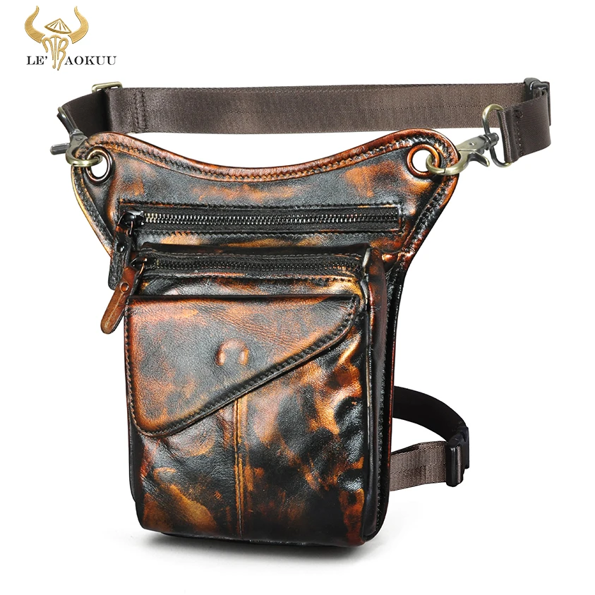 

Top Quality Leather Men Multi-function Design Sling Shoulder Messenger Bag Travel Fanny Waist Belt Pack Drop Leg Bag 211-3