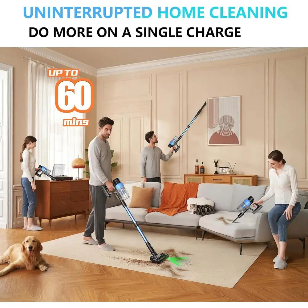 Powerful 580W 55kPa Lightweight Cordless Vacuum Cleaner - 60 Mins Run Time, Anti-Tangle, Self-Standing for Various Surfaces view 2