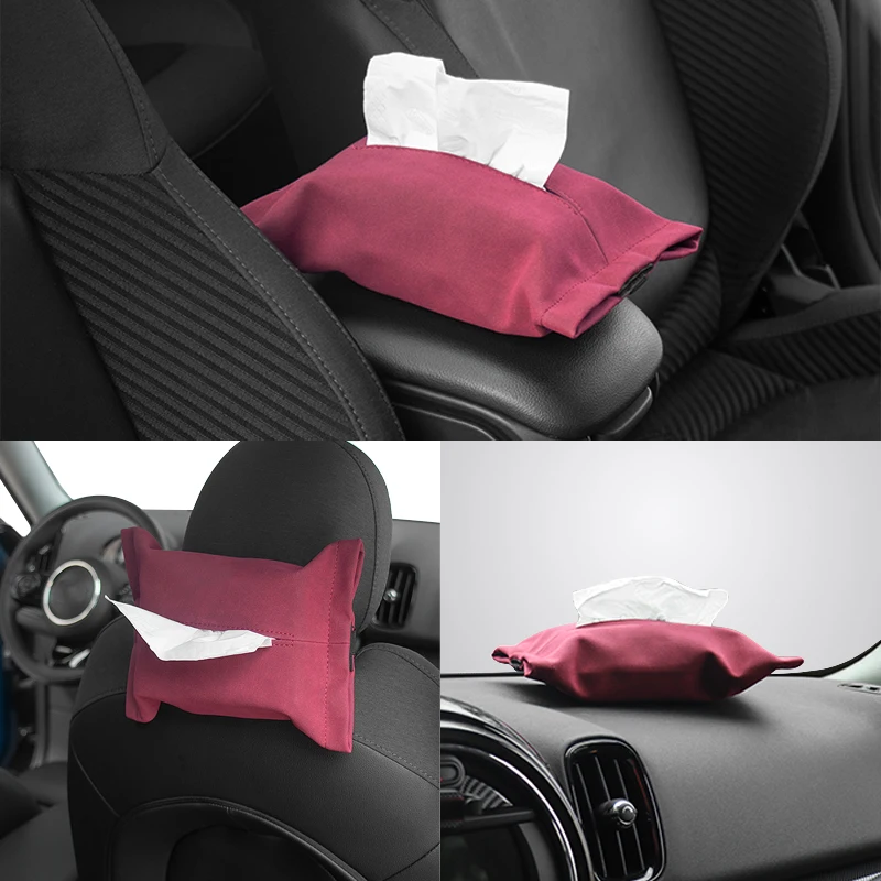 1Pcs Car Tissue Box Suede Storage Bag For  M Coope r Country man CLUB Seat Back Tissue Bag Elastic Band Multifunctional