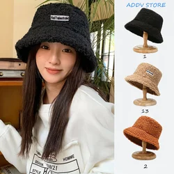 Winter Lamb Fleece Pot Hat for Men and Women Solid Color Warm and Cold Protection Teddy Plush Hat Bucket Hat  Panama Men