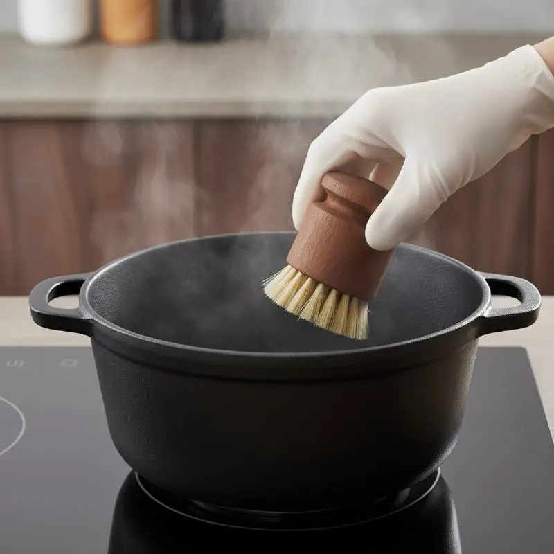 Durable Wood Scrub Brush With Hog Bristle Bristles Storage Rack Non Scratch For Kitchen Pots Pans Dishes Cleaning Brush Tools