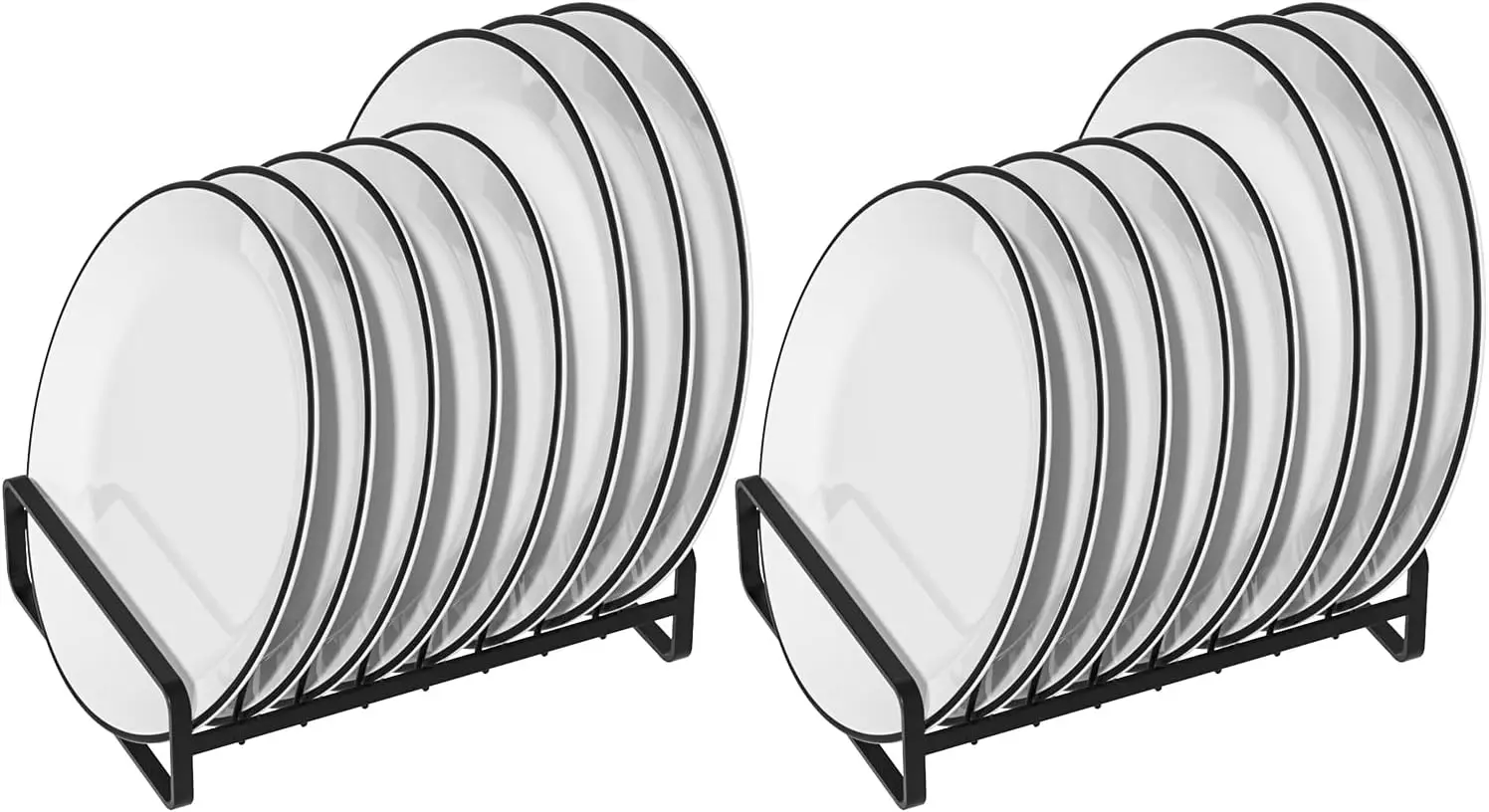 2 Pack Metal Plate Holders, 8-Slot Upright Dish Rack, Black (Fits 6-10in Plates, 11.2in+ Height)
