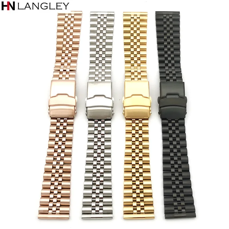 Stainless Steel Watchband Strap 20mm 22mm Metal Premium Solid Buckle For Samsung Galaxy Watch4 For Seiko Bracelet Bull Ring Band