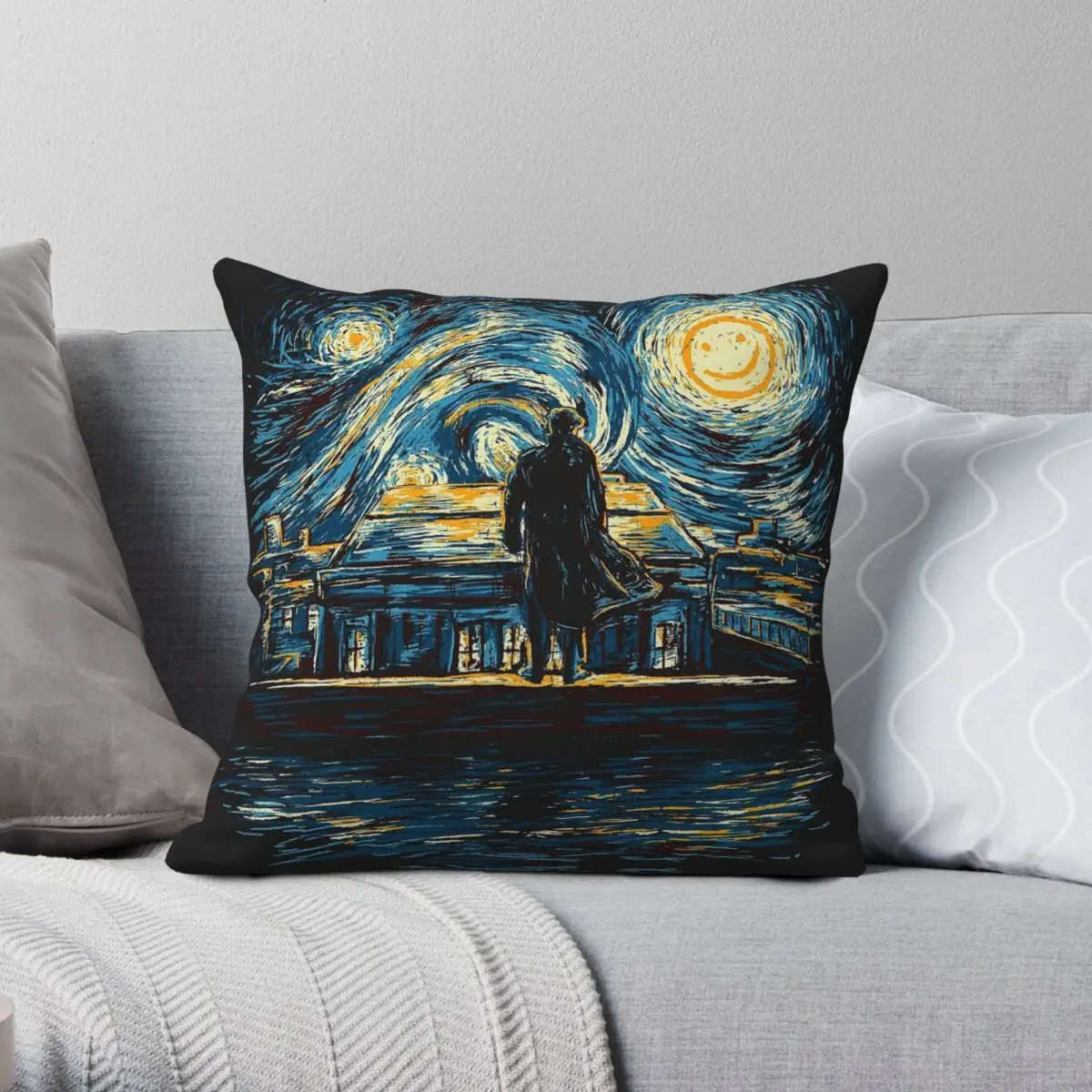 

Starry Fall Sherlock Square Pillowcase Polyester Linen Velvet Creative Zip Decorative Room Cushion Cover