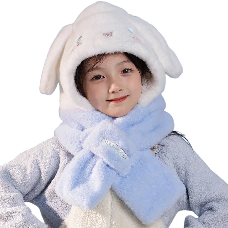 Sanrio Girl Hat Winter Kuromi Kawaii Thicken Keep Warm Protection From Cold Scarf Gloves Child One Body My Melody Cinnamoroll