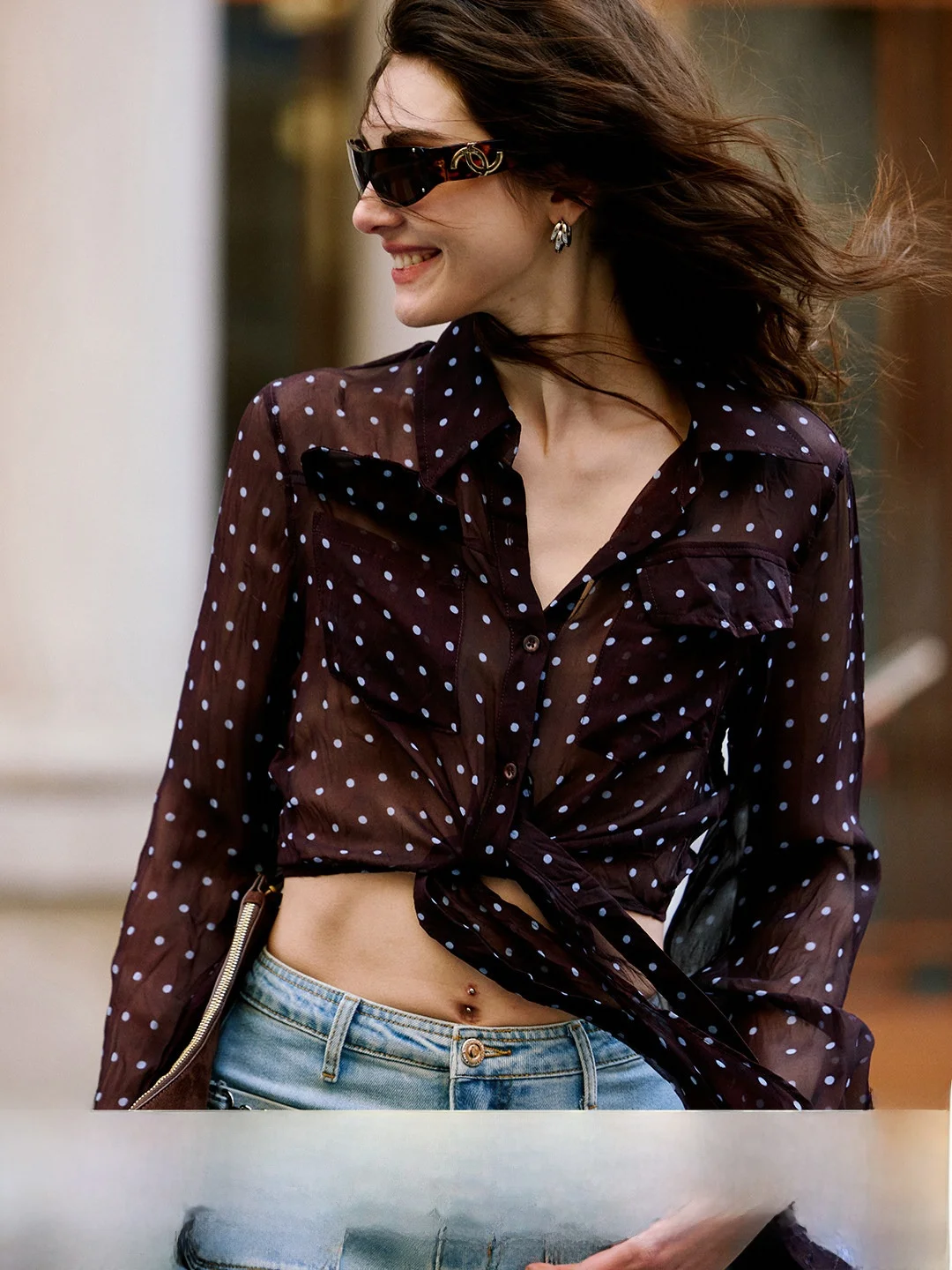 

Женская рубашка Luna7xi American Texture Micro Transparent Dot с отложным воротником, весна-лето, с коротким и длинным рукавом, верхняя одежда